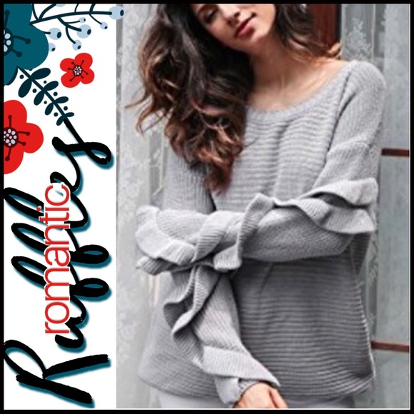 Boutique Sweaters - Ruffles Sweater in Gray